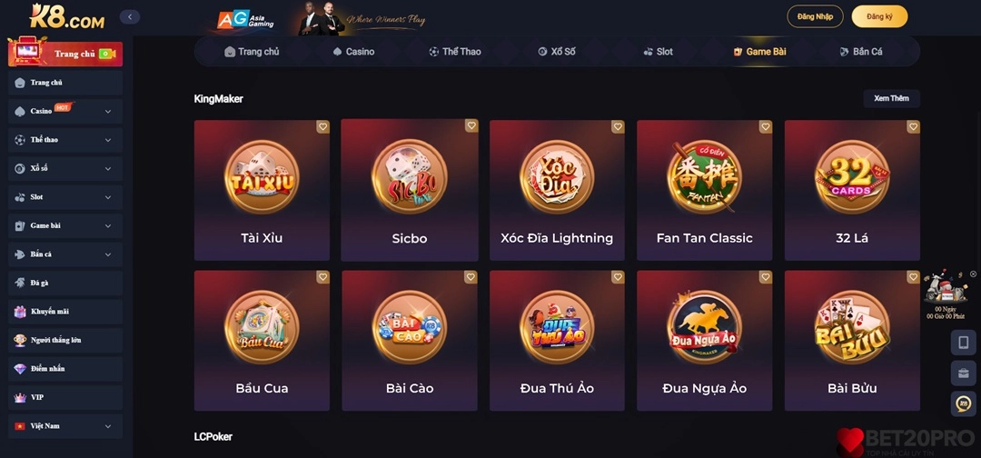 K8 cung cung kho game bài đổi thưởng đa dạng 