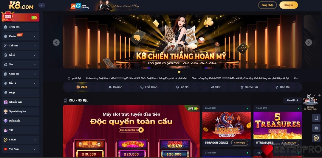 K8 trang cá cược yêu thích của nhiều anh em