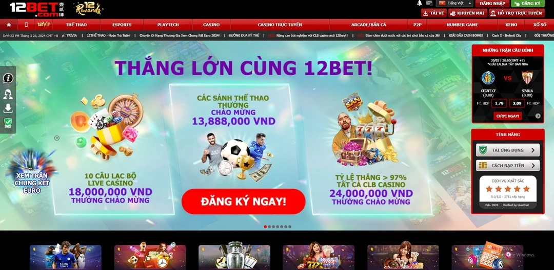 12bet Điểm chơi game đổi thưởng ưu đãi lớn 