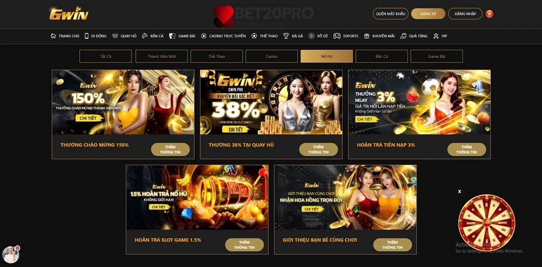 Gwin khuyến mãi hoàn trả slot cực hấp dẫn